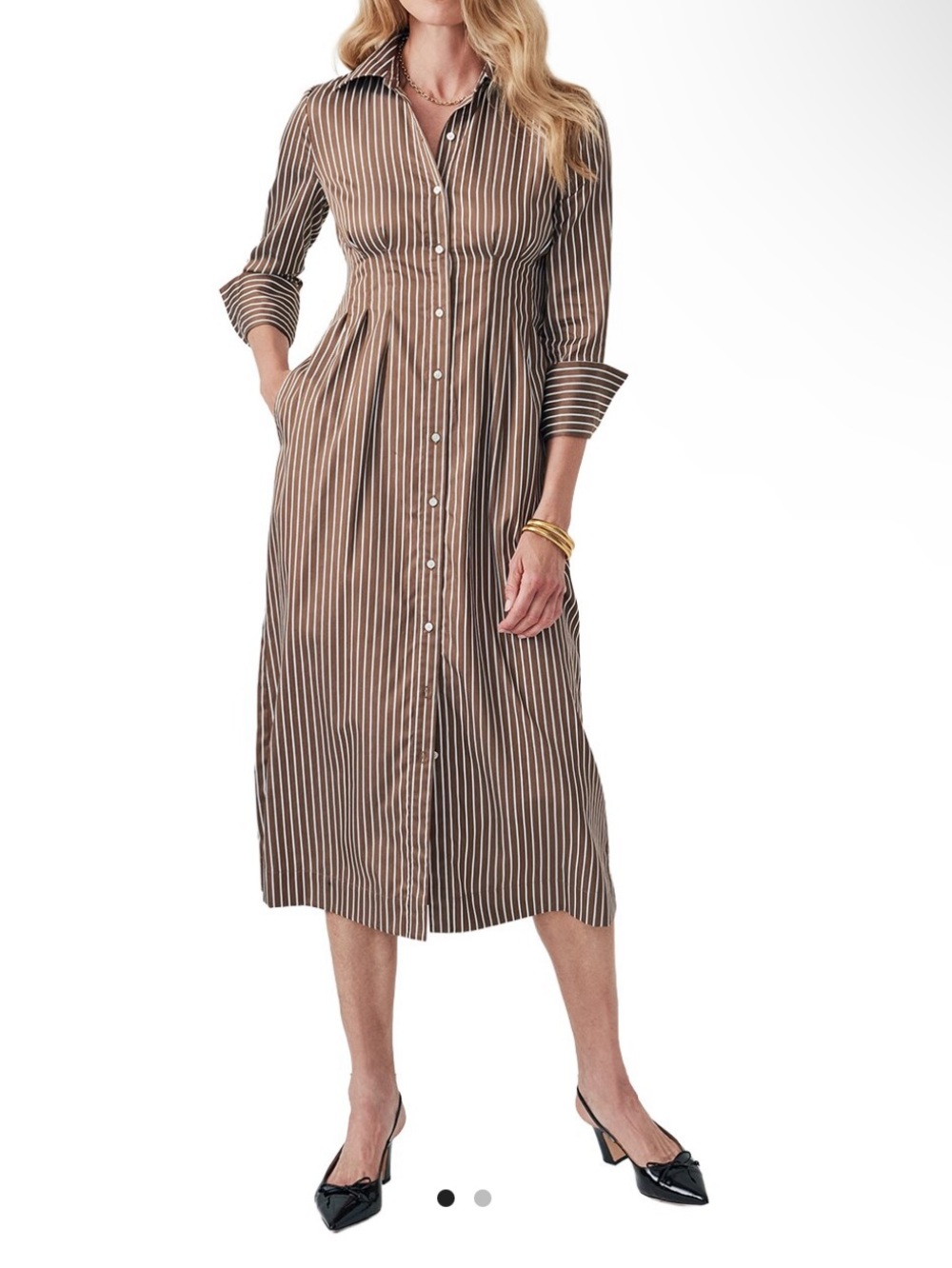 J. McLaughlin Brown and Cream Striped Button-Front Shirt Dress